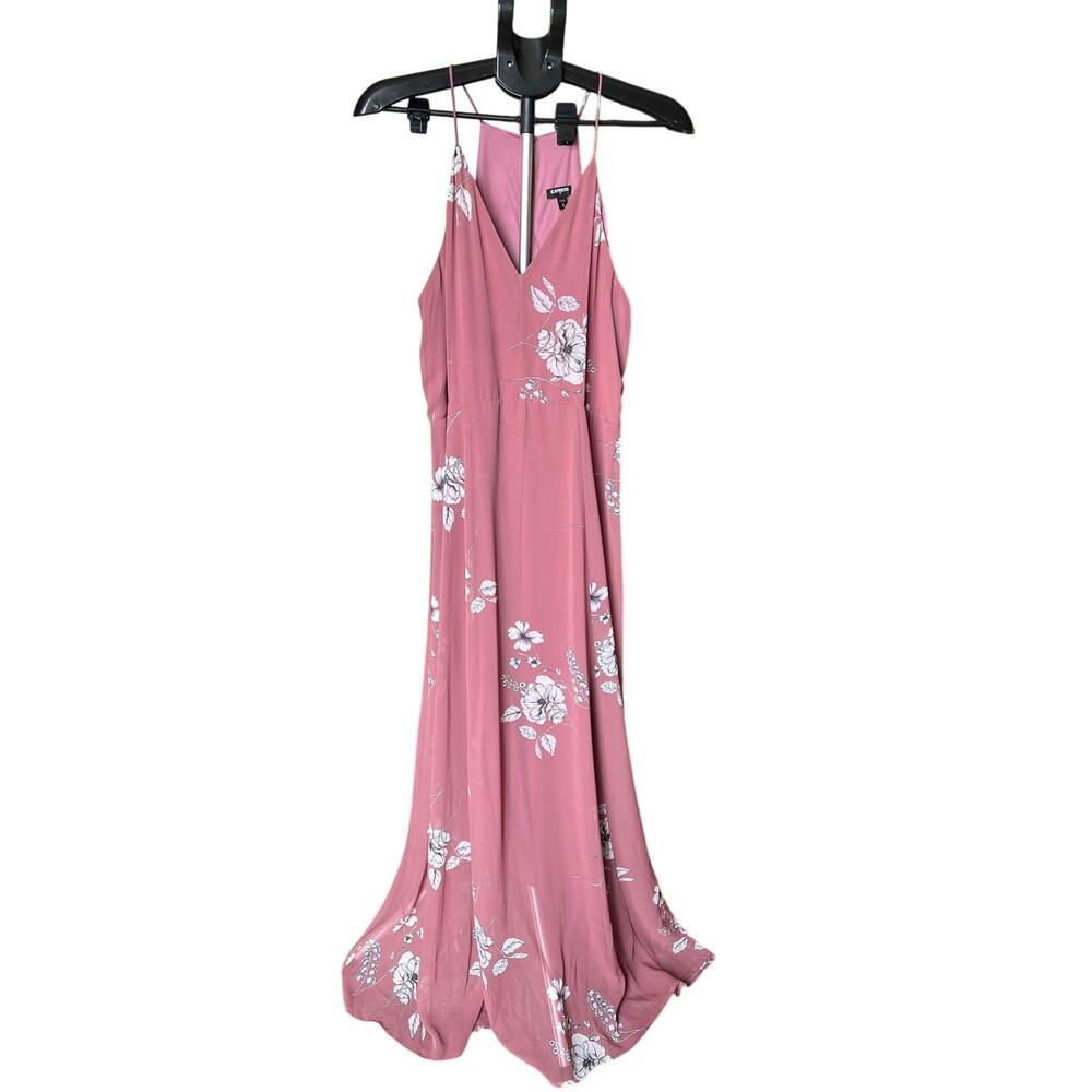 Women's Express Maxi Dress, Pink Floral, Medium, Sleevless, Flowy, Lined